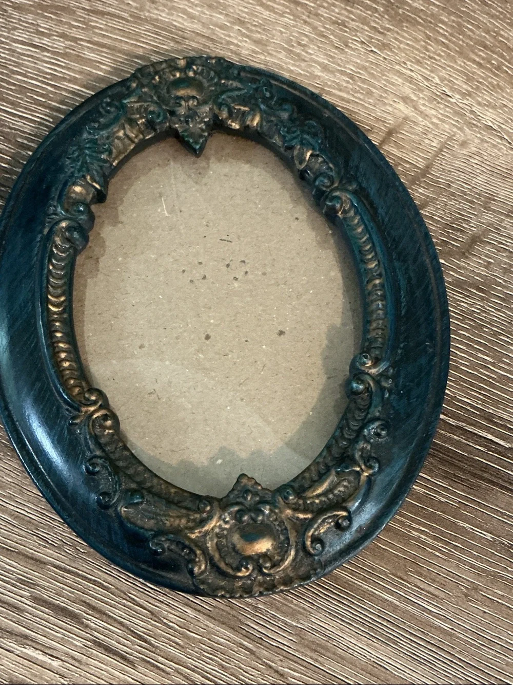 Vintage Oval Photo Frame Teal Blue Brushed Gold 6.5x5.25 Opening 3.5x5 EUC